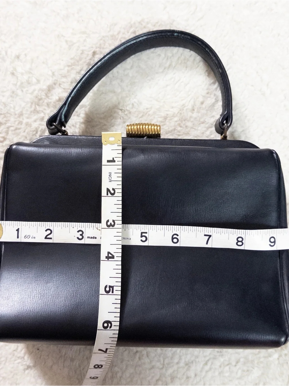 Vintage 1950s Empress Black Leather Top Handle Purse Handbag